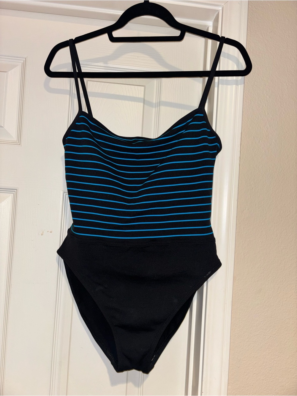 Black La Blanca One-Piece Swimsuit with Blue Stripes